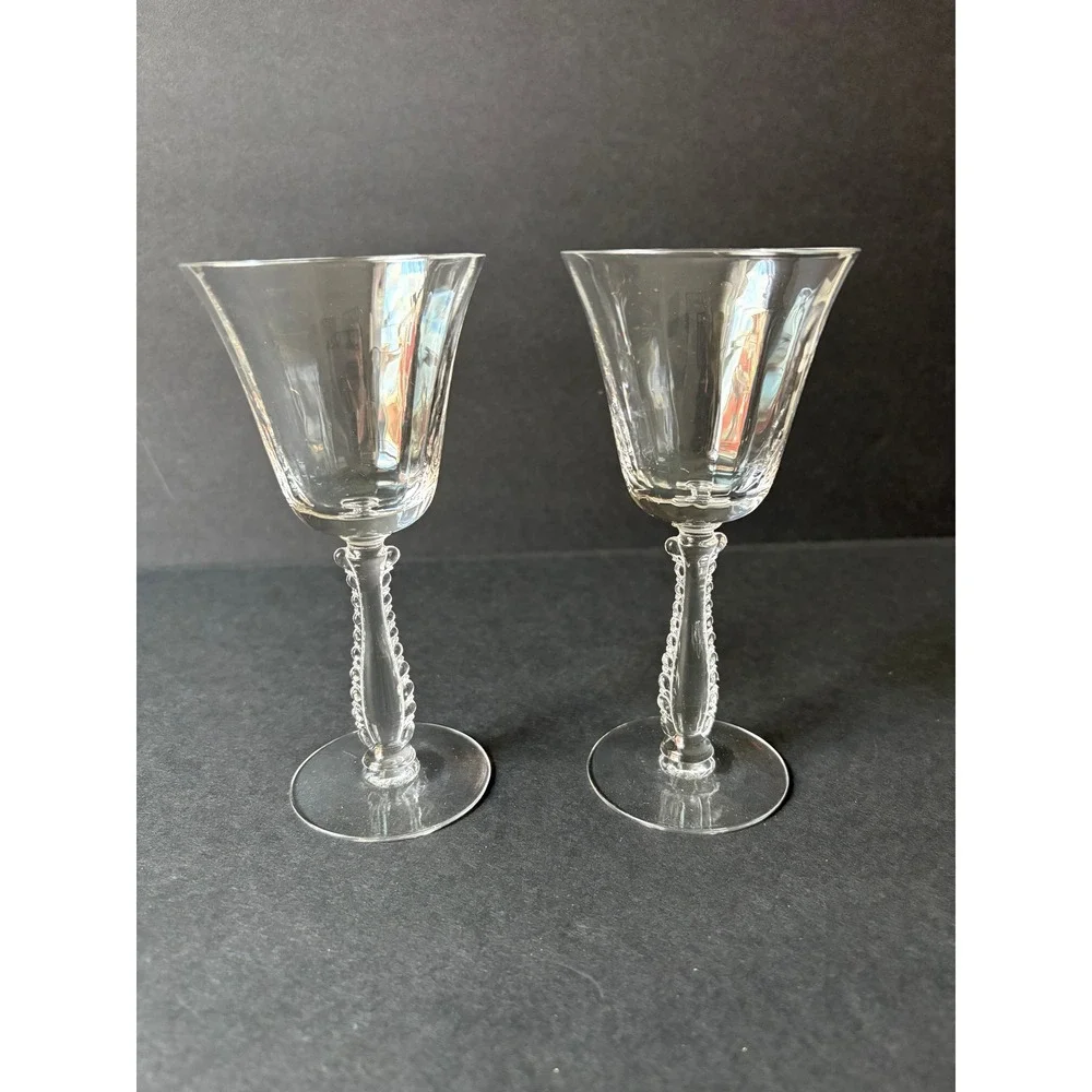 Vintage set of 2 Silver Flutes By Fostoria Claret Wine Glasses‎